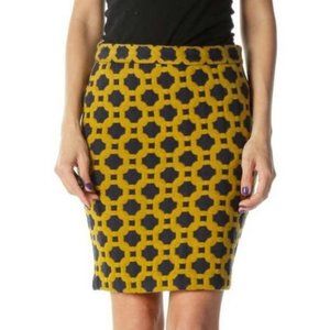 Anthropologie Charlie & Robin Mustard/Navy Blue Wool Blend Quilted Skirt